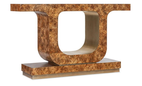 Hooker Furniture Melange Mappa Burl Console Table With Gold Leaf Accents And Sculptural Plinth For Elegant Entryway Decor 628-85692-80