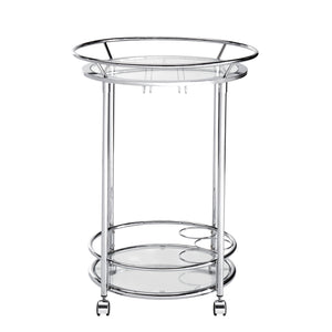 Homelegance By Top-Line Carlos Chrome Finish Round Metal Glass Top Bar Cart Chrome Metal