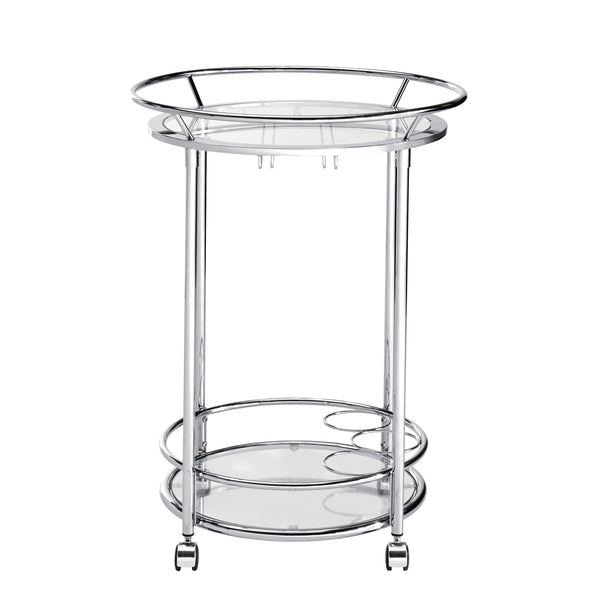 Homelegance By Top-Line Carlos Chrome Finish Round Metal Glass Top Bar Cart Chrome Metal