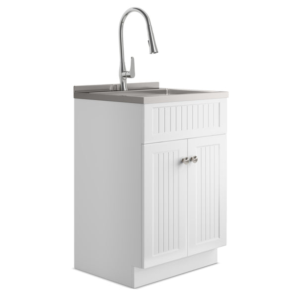 English Elm Beckham - 24" Laundry Cabinet With Durable Stainless Steel Sink & Functional Faucet - White Finish B136P158789