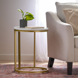 English Elm Christopher Knight Home® - END TABLE C-Shape Modern Glam Gold Frame with White Top, Durable Iron MDF Side Table for Sofa 68987.00