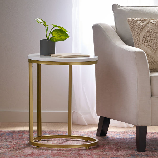 English Elm Christopher Knight Home® - END TABLE C-Shape Modern Glam Gold Frame with White Top, Durable Iron MDF Side Table for Sofa 68987.00