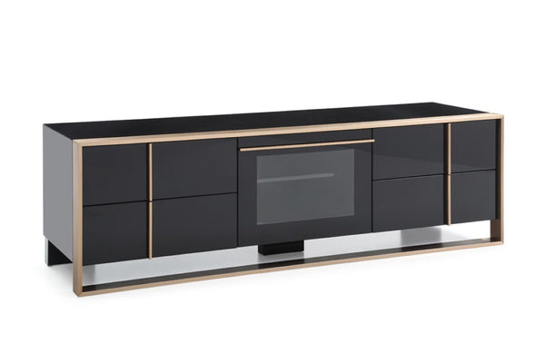 VIG Furniture Cartier Modern Black High-Gloss Tv Stand With Brushed Rosegold Frame, Cable Management & Storage VGVCTV-A002
