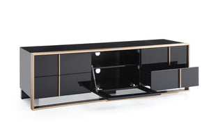 VIG Furniture Cartier Modern Black High-Gloss Tv Stand With Brushed Rosegold Frame, Cable Management & Storage VGVCTV-A002