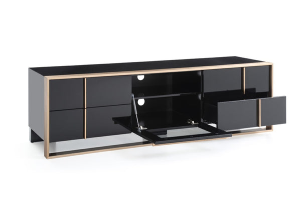 VIG Furniture Cartier Modern Black High-Gloss Tv Stand With Brushed Rosegold Frame, Cable Management & Storage VGVCTV-A002