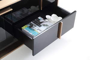 VIG Furniture Cartier Modern Black High-Gloss Tv Stand With Brushed Rosegold Frame, Cable Management & Storage VGVCTV-A002