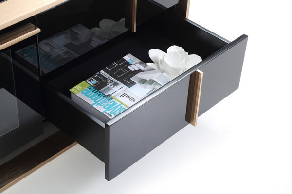 VIG Furniture Cartier Modern Black High-Gloss Tv Stand With Brushed Rosegold Frame, Cable Management & Storage VGVCTV-A002