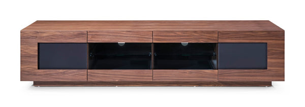 VIG Furniture Frost Modern Walnut Tv Stand With Remote‑Friendly Glass, Pull‑Out Drawers, Cable Management, 79" VGWCTV004SM-WAL