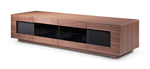 VIG Furniture Frost Modern Walnut Tv Stand With Remote‑Friendly Glass, Pull‑Out Drawers, Cable Management, 79" VGWCTV004SM-WAL
