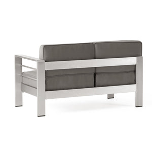English Elm Cape Coral Modular Outdoor Sectional Aluminum Frame Khaki Cushions Glass Table 57591.00