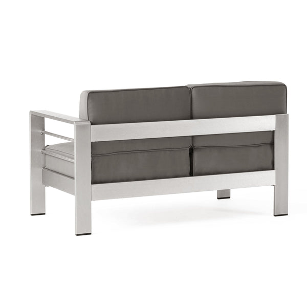 English Elm Cape Coral Modular Outdoor Sectional Aluminum Frame Khaki Cushions Glass Table 57591.00