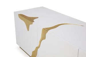 VIG Furniture Aspen White & Gold High-Gloss Tv Stand With Generous Storage, 87" Wide, No Assembly Required VGVCTV1801-WHT
