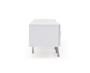VIG Furniture Legend 79" Modern High-Gloss White Tv Stand With Cable Management, Twig Stainless Steel Base, Storage VGVCTV8111