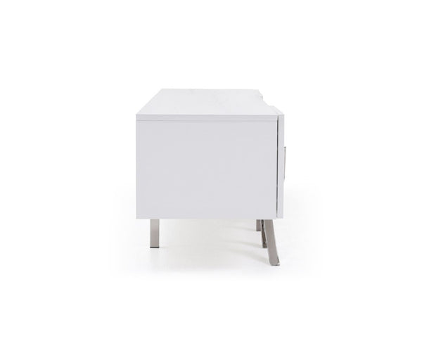 VIG Furniture Legend 79" Modern High-Gloss White Tv Stand With Cable Management, Twig Stainless Steel Base, Storage VGVCTV8111