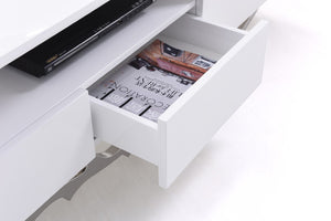 VIG Furniture Legend 79" Modern High-Gloss White Tv Stand With Cable Management, Twig Stainless Steel Base, Storage VGVCTV8111