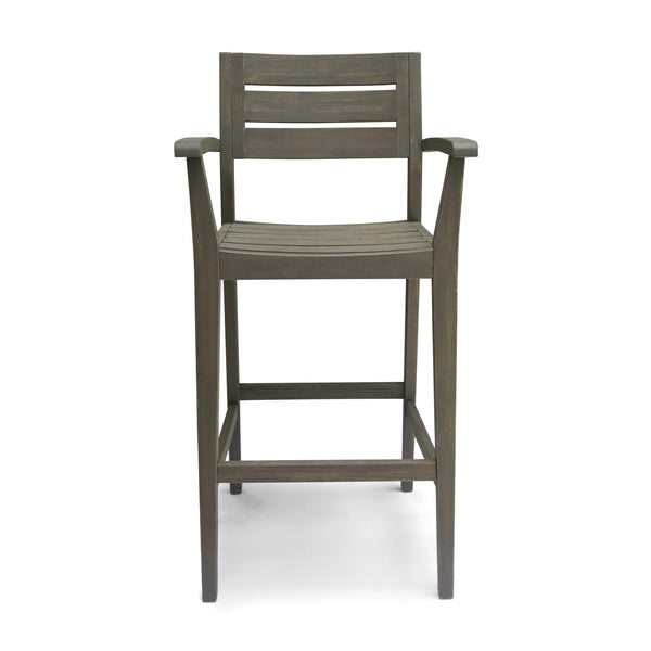 English Elm Wood Acacia Bar Stool with Ladder Back and Slatted Seat for Kitchen or Patio 62719.00GRY-4