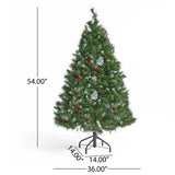 Christopher Knight Home® Noble House 4.5' Mixed Frosted Hinged Tree With 28 Frosted Pine Cones And 14 Red Berry And 200 Multi Lights-Ul,Dia:36",427 Tips