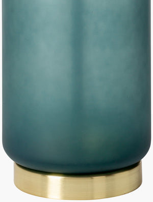 Surya Treyvon Elegant 29"H Accent Table Lamp With Glass Body & White Linen Shade - Perfect Home Decor! Body, Green,Base, Gold,Shade, White,Finial, Metallic ,Nickel,Harp, Metallic ,Nickel,Cord, Translucent Glass,Iron,Linen,Polyester,Iron Tvn-001