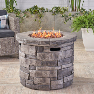 English Elm 30" Round Mgo Gas Fire Pit 40000 Btu Outdoor Patio Sculptural Matte Gray Finish 61099.00-40K