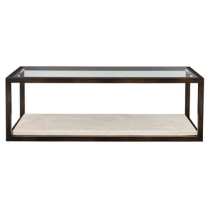 Bernhardt Bernhardt Kinsley Rectangular Cocktail Table With Bronze Tubular Frame, Travertine Shelf & Casters 533021
