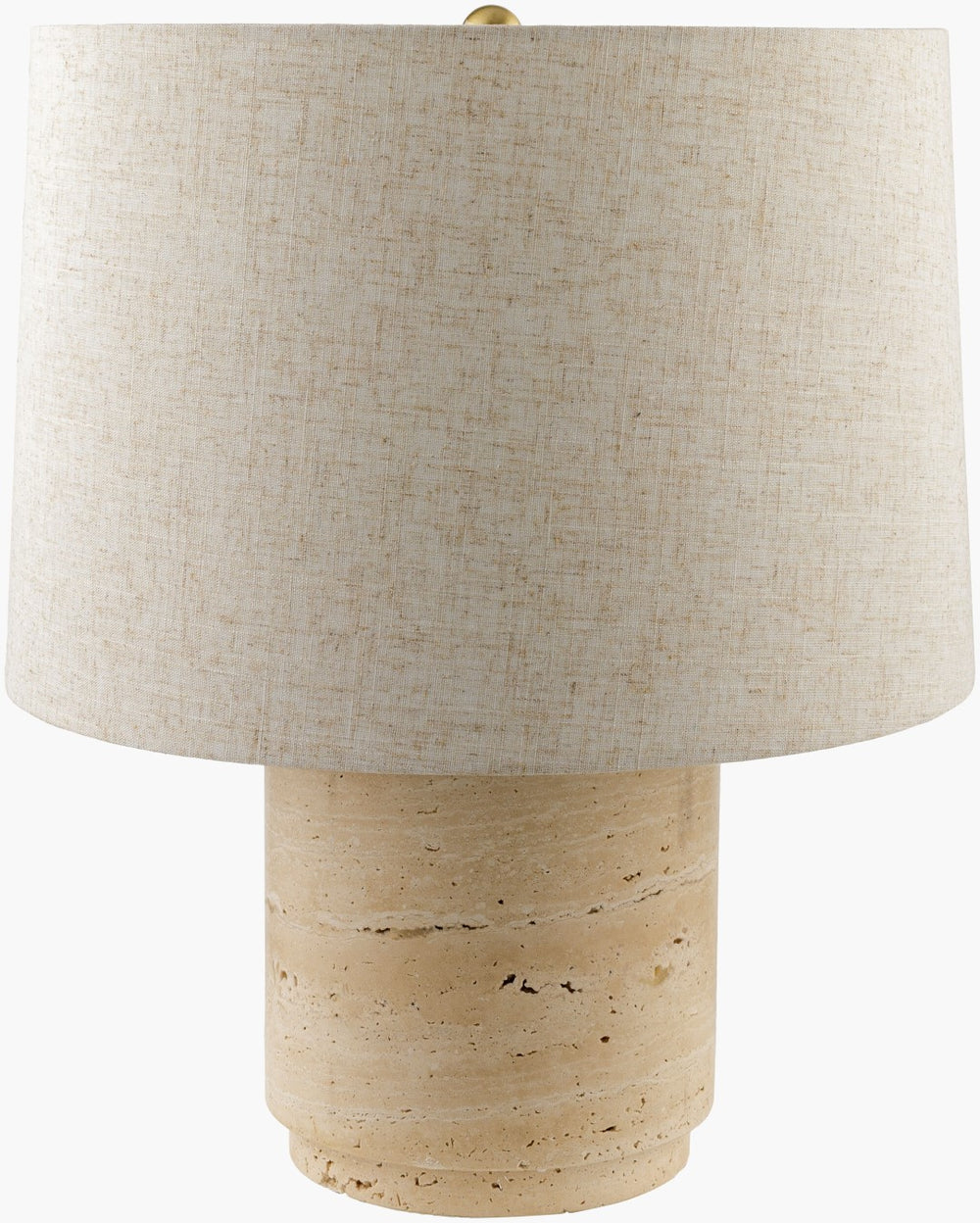 Surya Travera 19" Accent Table Lamp - Elegant Natural Travertine Design With Linen Shade & Metal Accents Body, Butter,Shade (Outside), Wheat,Shade (Inside), White,Finial, Metallic ,Brass,Harp, Metallic ,Brass,Cord, Translucent Travertine,Linen,Metal,Iron Tvr-001