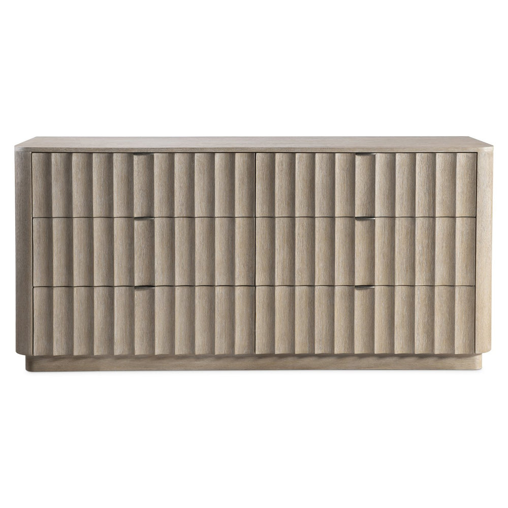 Bernhardt Bernhardt Loggia Dresser With Fluted Scalloped Drawers, Wire‑Brushed Oak Finish & Stainless Pulls 345052