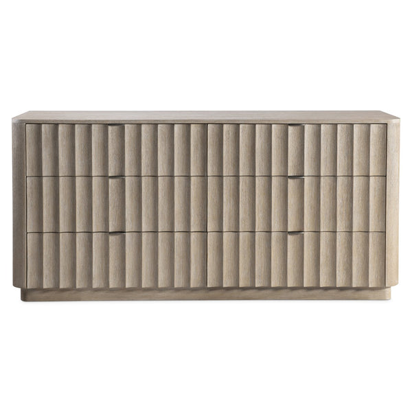 Bernhardt Bernhardt Loggia Dresser With Fluted Scalloped Drawers, Wire‑Brushed Oak Finish & Stainless Pulls 345052