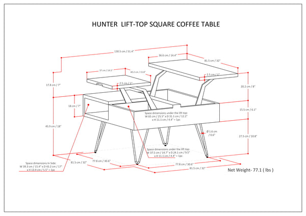 English Elm Hunter Lift Top Coffee Table - Rustic Mango Wood, Industrial Design With Ample Storage Space B136P158733