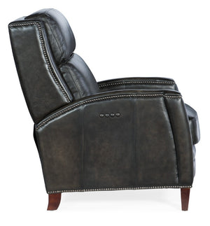Hooker Furniture Declan Leather Power Recliner With Headrest, Antique Gold Nailhead Trim, Usb Port, Dark Wood Legs Brown RC251-PH-089