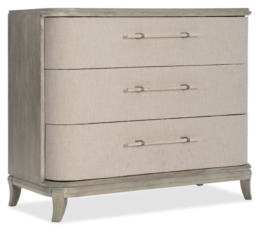 Hooker Furniture Affinity Greige Sand‑Blasted Bachelor's Chest With Fabric Drawer Fronts, Felt & Cedar Liners, Dimmer 6050-90017-GRY