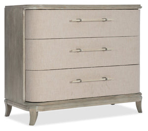 Hooker Furniture Affinity Greige Sand‑Blasted Bachelor's Chest With Fabric Drawer Fronts, Felt & Cedar Liners, Dimmer 6050-90017-GRY