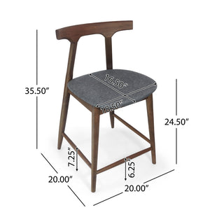 English Elm Counter Stools Set of Two Mid-century Rubberwood Frame Upholstered Kitchen Island Seating 72661.00CHAR