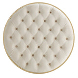 Homelegance By Top-Line Piper Gold Finish Velvet Button Tufted Round Ottoman Beige Velvet