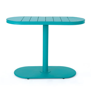 English Elm Santa Monica Outdoor Bistro Set Powder Coated Iron Oval Table Two Slat Chairs Patio 62015.00T