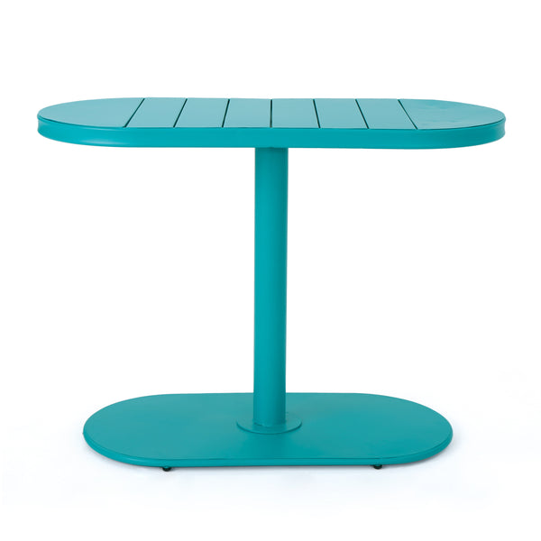 English Elm Santa Monica Outdoor Bistro Set Powder Coated Iron Oval Table Two Slat Chairs Patio 62015.00T