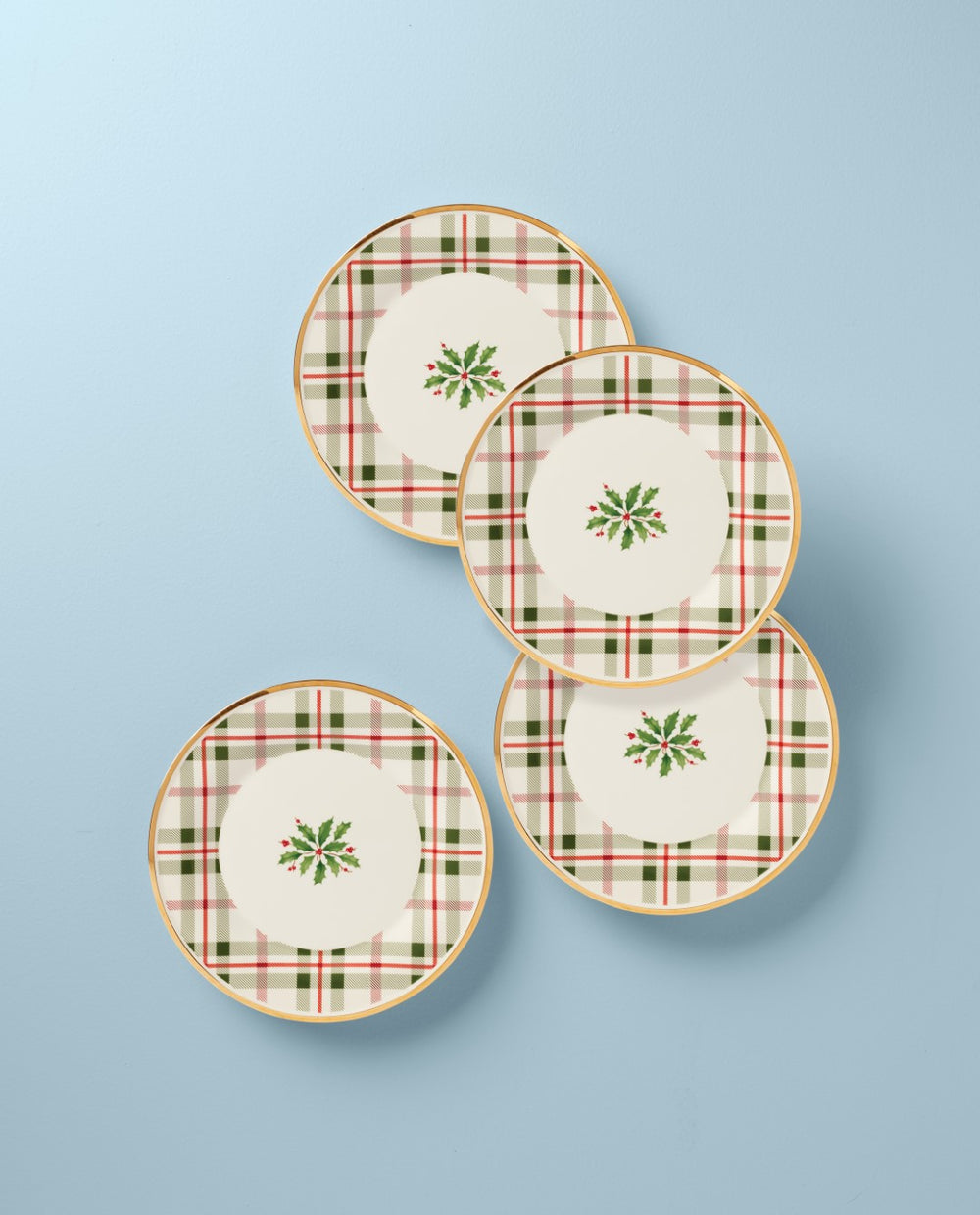 Lenox Holiday Plaid Accent Plates, Set of 4 Red & Green, IVORY PORCELAIN 894964