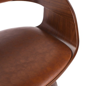 English Elm Christopher Knight Home® - BAR STOOL Mid-Century Modern Faux Leather Swivel with Walnut Veneer Frame and Chrome Footrest Brown 67494.00PUCOGN