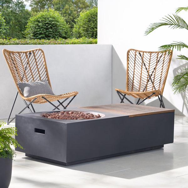 English Elm Outdoor Concrete Propane Fire Pit Table 50000 Btu Patio Coffee Dark Gray 74005.00DGRY-50K