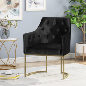 English Elm Christopher Knight Home® - CLUB Plush Altay Velvet Armchair with Gold Accents and Curved Modern Glam Design, Luxe Accent Seat Black 65362.00
