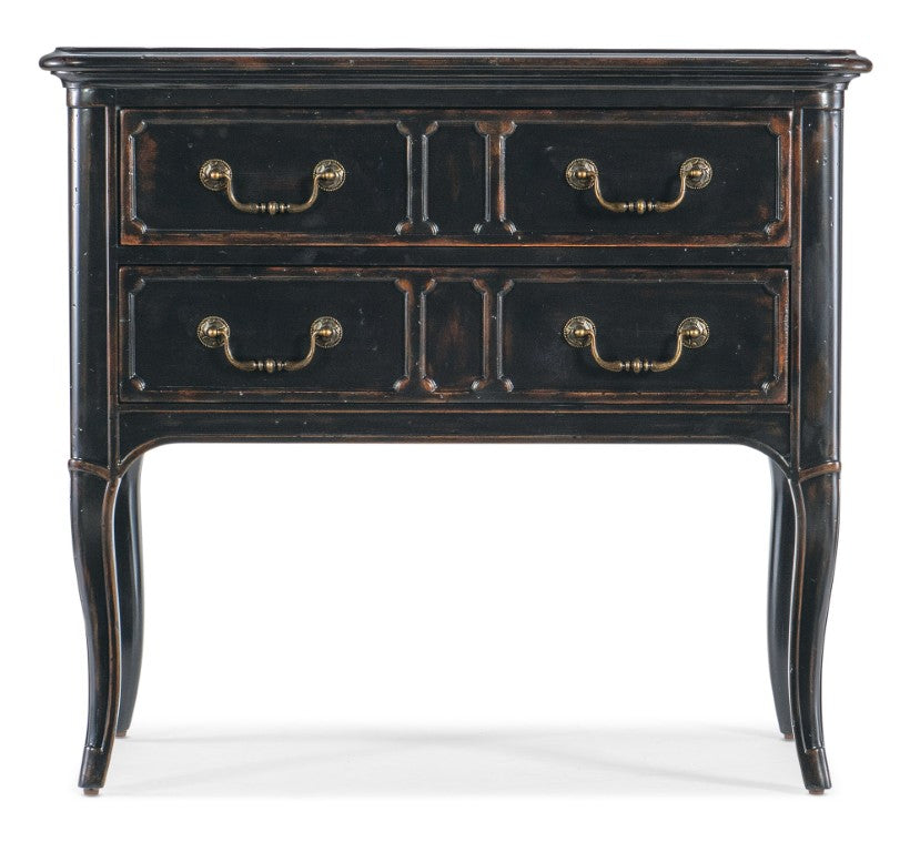 Hooker Furniture Charleston Black Cherry Two-Drawer Nightstand With Antique-Bronze Hardware, Usb Ports, Distressed Elegance 6750-90215-97