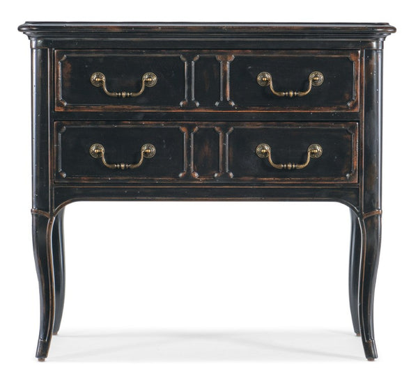 Hooker Furniture Charleston Black Cherry Two-Drawer Nightstand With Antique-Bronze Hardware, Usb Ports, Distressed Elegance 6750-90215-97
