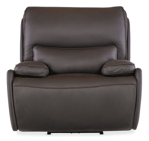 Hooker Furniture Kramer Zero Gravity Power Recliner In Oslo Ivory Leather With Usb Port, Bustle Back, Metal Base Brown SS719-PHZ1-089