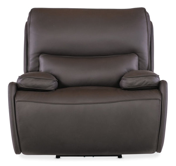 Hooker Furniture Kramer Zero Gravity Power Recliner In Oslo Ivory Leather With Usb Port, Bustle Back, Metal Base Brown SS719-PHZ1-089