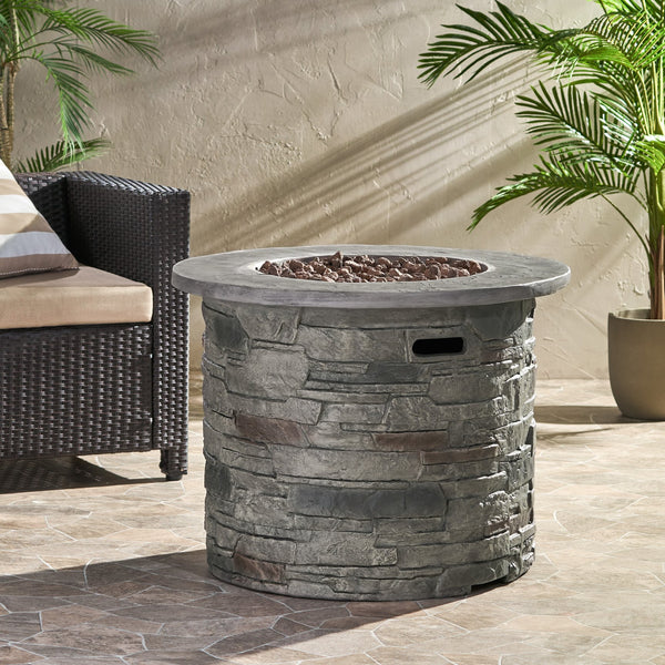English Elm Outdoor Round Propane Fire Pit Table Mgo Stone Finish 40000 Btu Patio Heater 57564.00GRY-40K