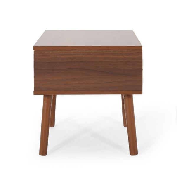 English Elm Christopher Knight Home® - END TABLE Mid-Century Modern Two-Toned End Table with Drawer, Faux Wood Top & Splayed Legs for Living Room White+Walnut 66761.00WALNWHT