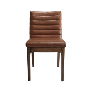 English Elm Upholstered Parsons Dining Chairs Set of 2 Channel Stitch Mid-century Walnut Frame 73471.00PUCOGN