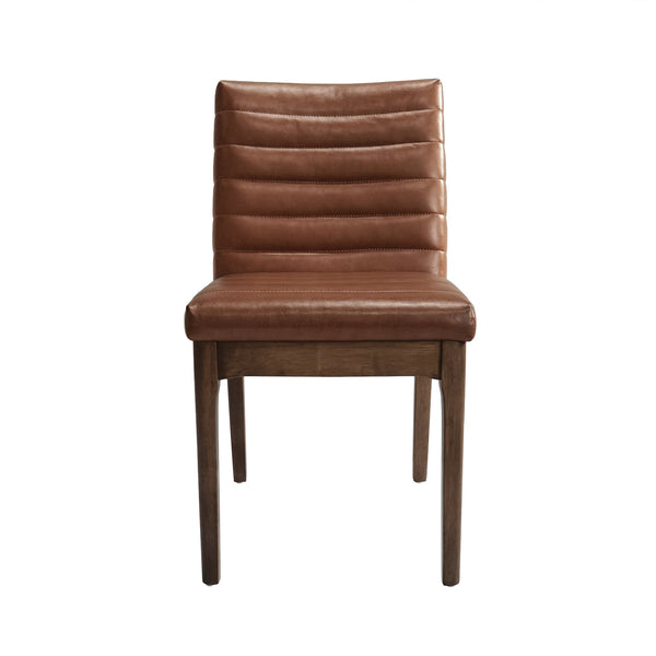 English Elm Upholstered Parsons Dining Chairs Set of 2 Channel Stitch Mid-century Walnut Frame 73471.00PUCOGN