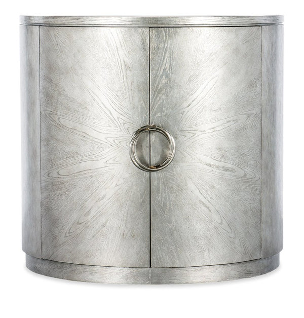 Hooker Furniture Melange Demilune Chest With Silver Leaf Finish — Transitional Oak Veneer Console With Adjustable Shelf And Twist Hardware 628-85656-95