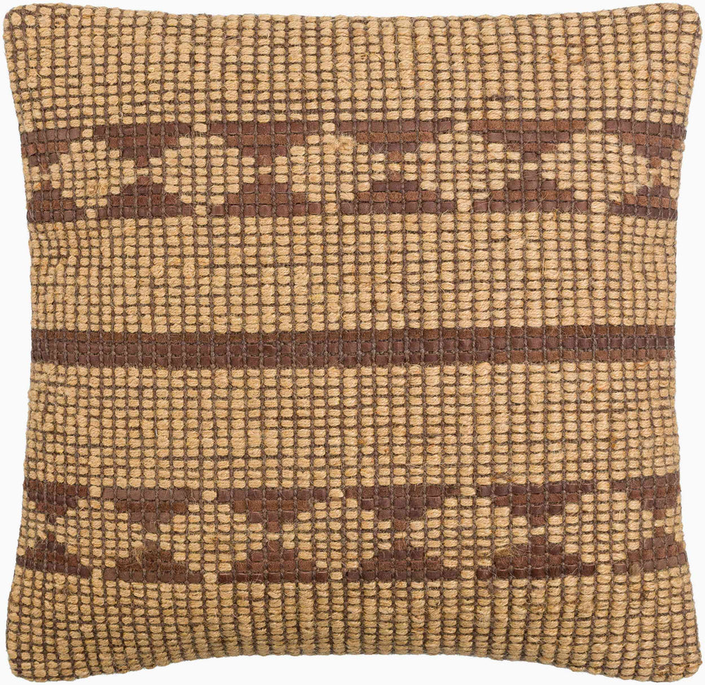 Surya Twareg 18"L X 18"W Global Style Accent Pillow – Unique Jute, Cotton & Leather Décor For Your Home Mustard Jute,Leather,Cotton Twr005-1818p