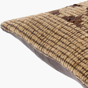 Surya Twareg 13"L X 20"W Lumbar Pillow - Rustic Jute & Leather Accent With Exotic Indian Design For Comfort Beige Jute,Leather,Cotton Twr002-1320